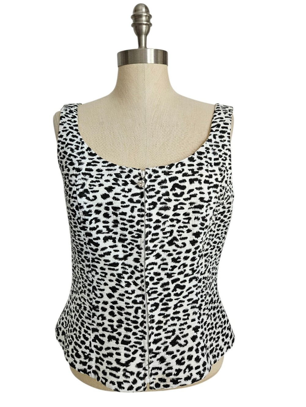 FLORES & FLORES Y2K Structured Animal Print Jeweled Zipper Tank | SZ 10